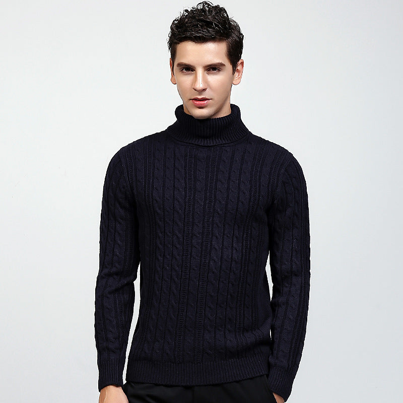 men Fashion Winter Vintage Sweaters Striped Turtleneck Long Sleeve Loose Knitwear pullover Dark blue Men Clothing Zimivas