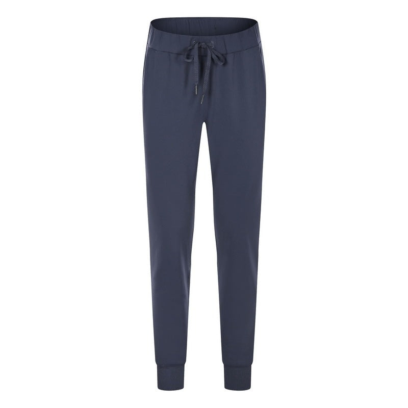 Simple Straight Sports And Leisure Elastic Ankle-tied Cropped Pants Midnight Blue 0 Zimivas