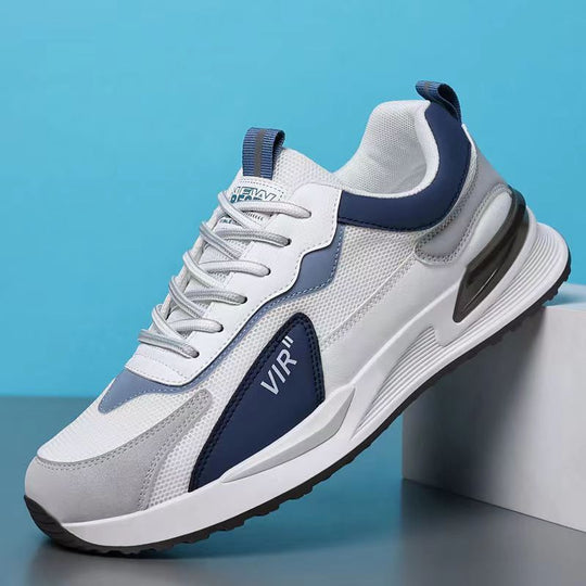 Men's Color Block Mesh Shoes Fashion Casual Lace-up Sneakers Outdoor Breathable Running Sports Shoes A332 White shoes Zimivas