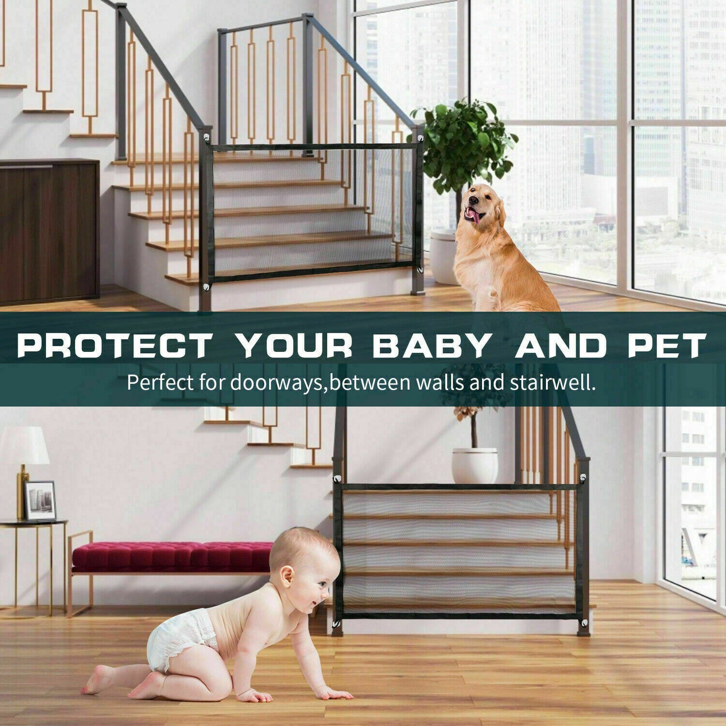 Pets Dog Cat Baby Safety Gate Mesh Fence Magic Portable Guard Net Stairs Doors 5 null