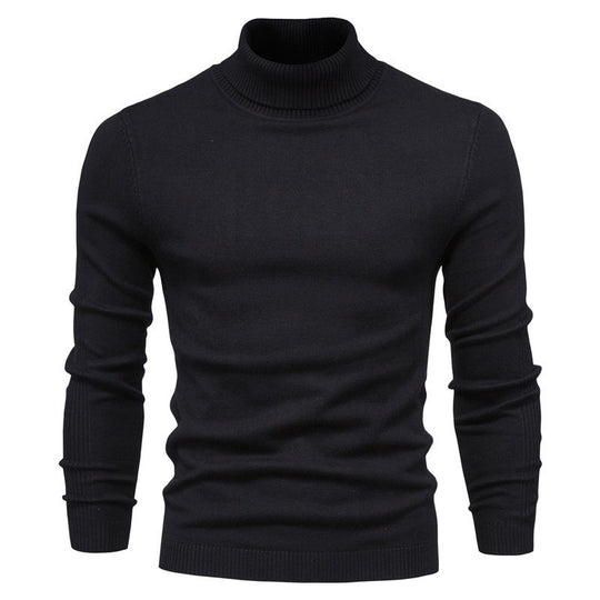 Men's Solid Color Slim Pullover Turtleneck Sweater Winter Casual Tops Clothing Black Men Clothing Zimivas