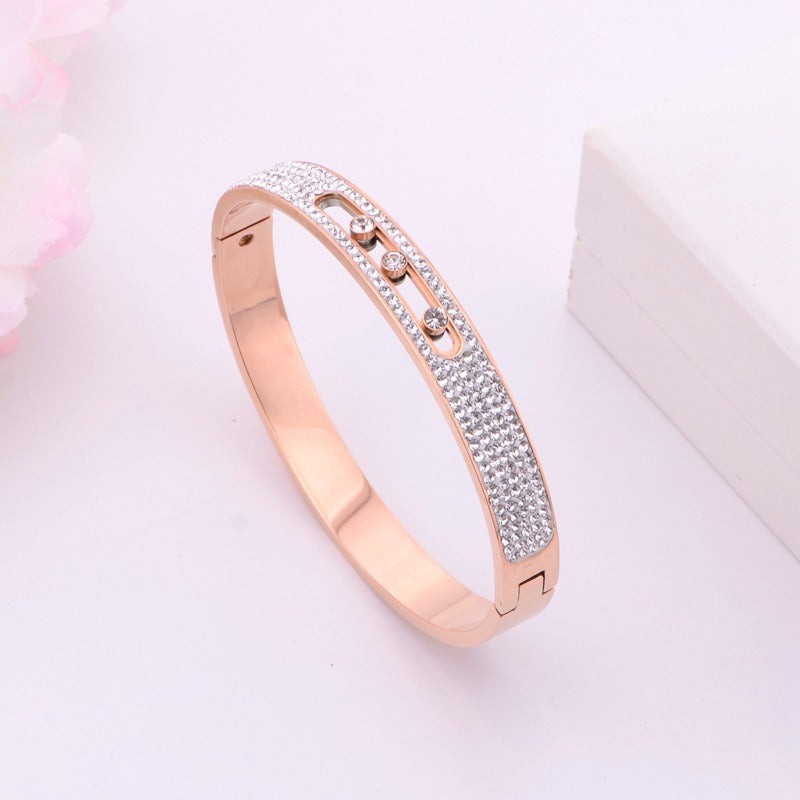 Handmade titanium steel movable three diamond rose gold women's bracelet with versatile and fashionable charm eprolo