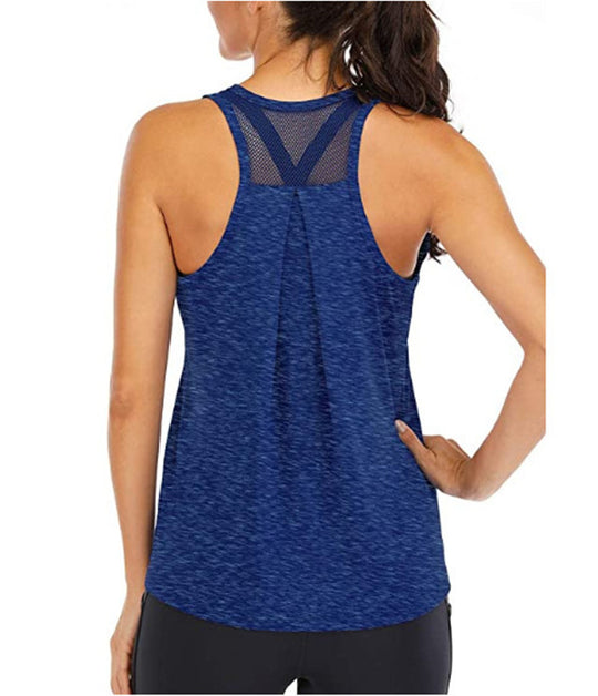 Women's loose racer mesh halter sports vest Blue Women Clothing Zimivas