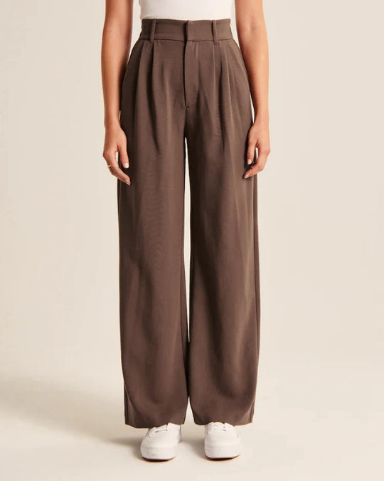 High Waist Straight Trousers With Pockets Wide Leg Casual Pants For Women Dark Brown 0 null