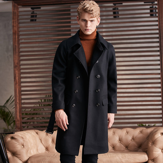 Men's New Long Knee Length Woolen Coat 0 null