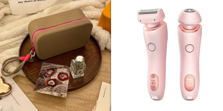 2 In 1 Hair Removal Epilator USB Rechargeable Trimmer Women Body Razor Face Leg Armpit Bikini Hand Pubic Shaver Hair Remover Pink and Khaki Rose Red set USB Hair accessories Zimivas