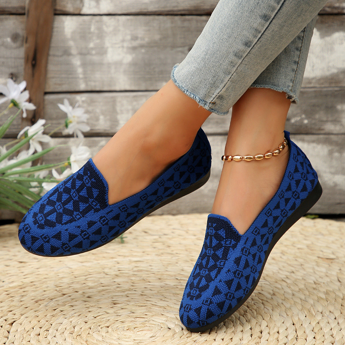 Round Toe Flat Shoes Fashion Casual Hollow Breathable Knitted Shoes Loafers For Women women shoes Zimivas