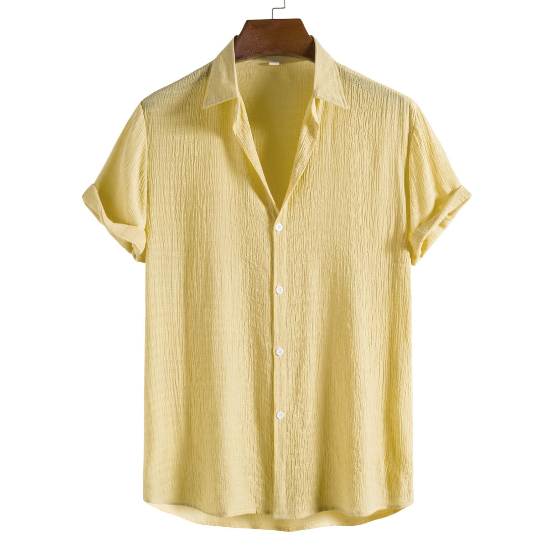 Men's Fashion Solid Color Dark Cell Short Sleeve Shirt Goose Yellow Dark Cell 0 null