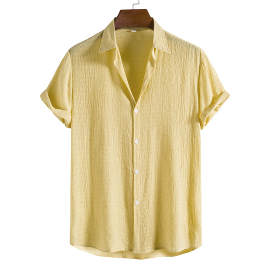 Men's Fashion Solid Color Dark Cell Short Sleeve Shirt Goose Yellow Dark Cell 0 null