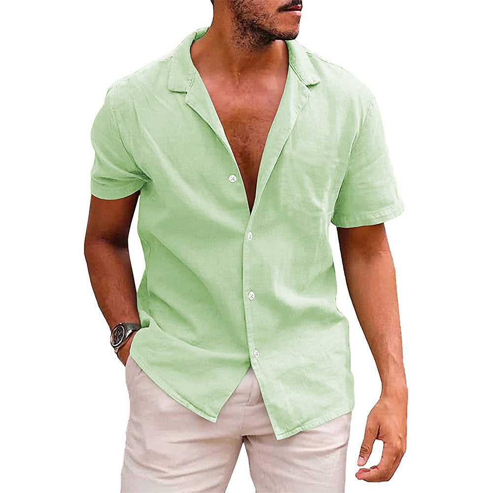 Men's Tops Casual Button Down Shirt Short Sleeve Beach Shirt Summer Mens Clothing Light green men clothing Zimivas