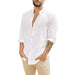 Men's Linen Hippie Shirts Casual Button Up Long Sleeve Loose Fit Beach Shirts hot style solid color stand-up collar shirt White Men Clothing Zimivas