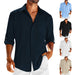 Men Button Down Linen Shirts Casual Long Sleeve Regular Fit Cotton Beach Shirts Pocket Lace Polo Collar Men Clothing Zimivas