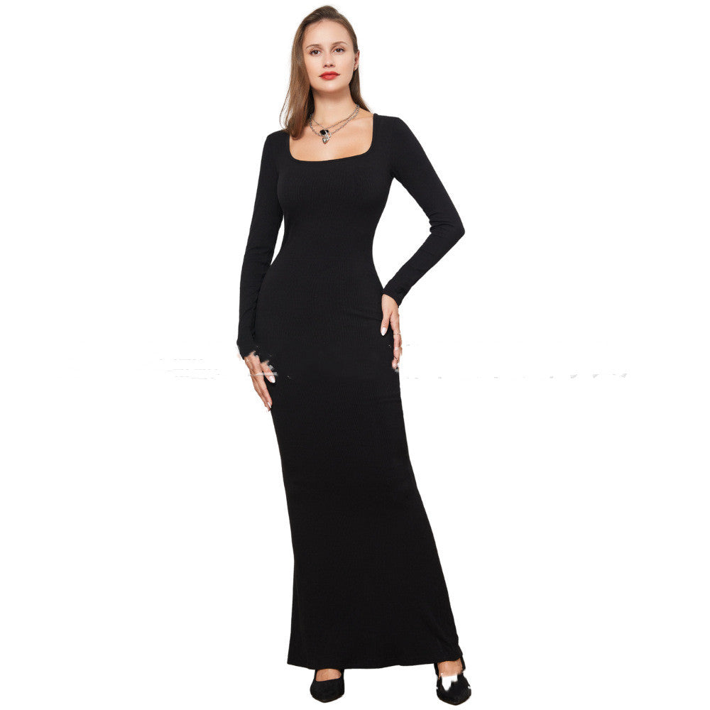 Two-in-one With Lining Double-layer Belly Contracting Hip Lifting Long Sleeve Narrow Dress Black women clothing Zimivas