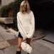 Loose Round Neck Pullover Sweater Fashion Long Sleeve Long Top For Women Clothing Ivory white women clothing Zimivas