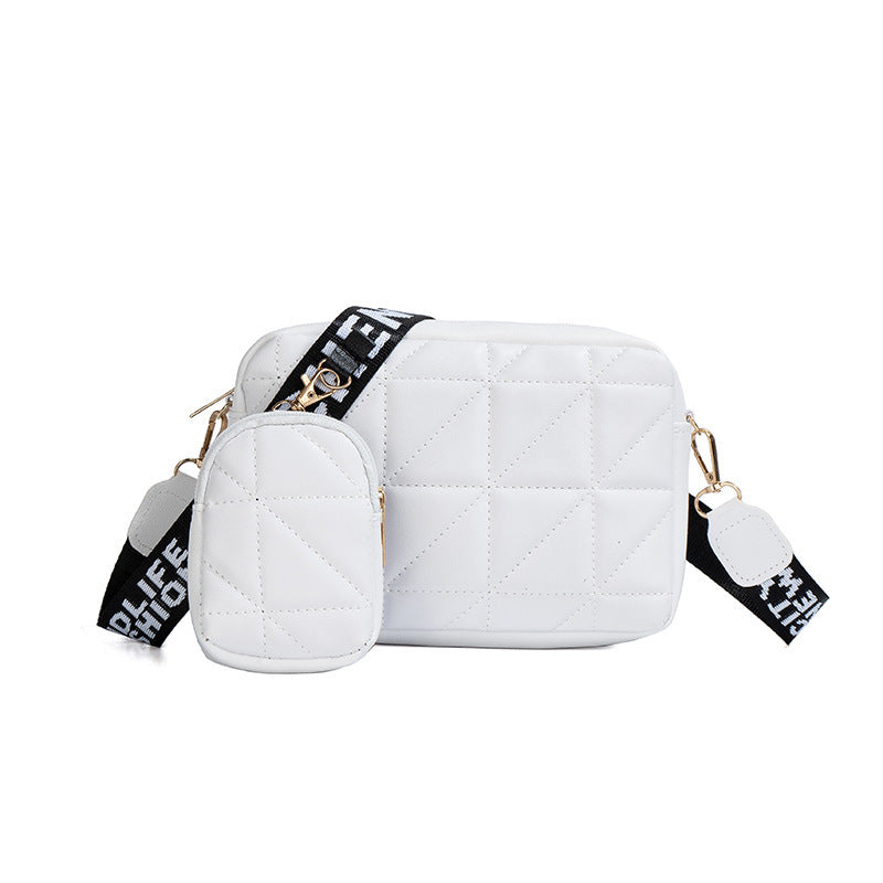 2Pcs Rhombus Shoulder Bag With Wallet Letter Print Wide Shoulder Strap Small Square Bag Large Capacity Cell Phone Crossbody Bags White bag Zimivas