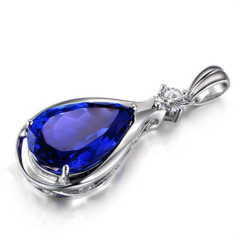 Angel Eyes Blue Crystal Sapphire Tanzanite Pendant Necklaces For Women Jewelry Bijoux Party Fashion Gifts jewelry Zimivas