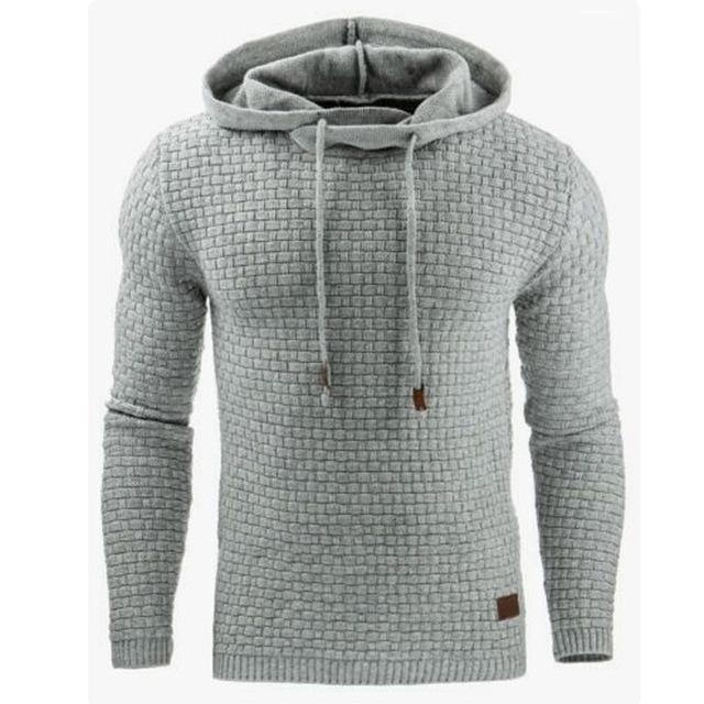 Men's Jacquard Sweater Long-sleeved Hoodie Warm Color Hooded Sweatshirt Jacket Light Grey Men Clothing Zimivas