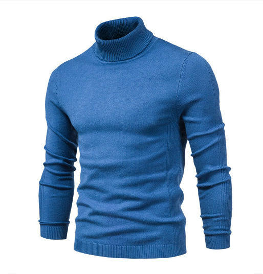 Men's Solid Color Slim Pullover Turtleneck Sweater Winter Casual Tops Clothing Dark Blue L Men Clothing Zimivas