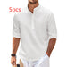 Men's Casual Shirt Long Sleeve Stand Collar Solid Color Shirt Mens Clothing White 5pcs S men clothing Zimivas