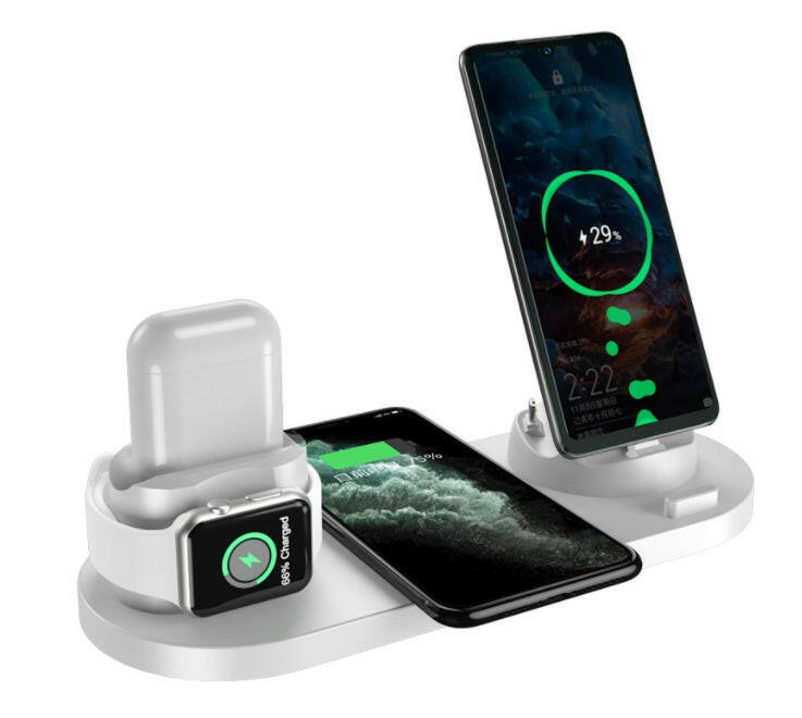 Wireless Charger For IPhone Fast Charger Phone Fast Charging Pad For Phone Watch 6 In 1 Charging Dock Station White 15W USB Charger Zimivas