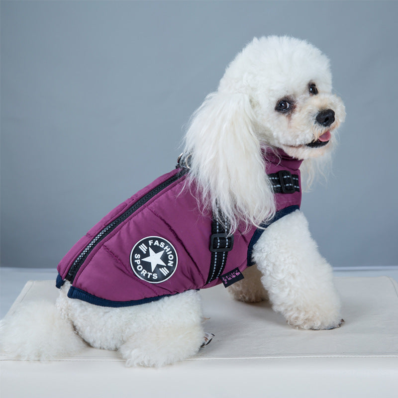 Waterproof Dog Clothes Winter Dog Coat With Harness Warm Pet Clothing Big Dog Jacket Chihuahua Labrador Coat Costume Purple pet supplies Zimivas