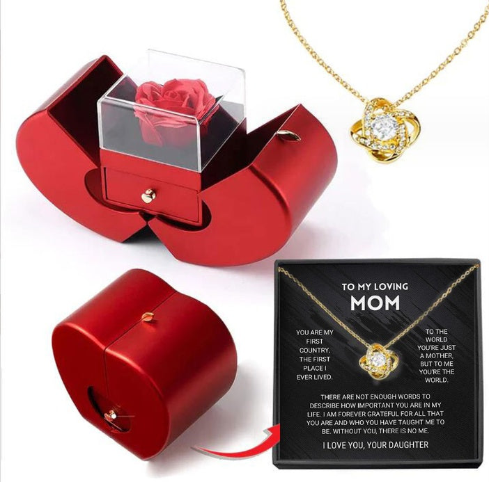 Fashion Jewelry Box Red Apple Christmas Gift Necklace Eternal Rose For Girl Mother's Day Valentine's Day Gifts With Artificial Flower Rose Flower Jewelry Box Necklace Gold Card Apple Box English necklace Zimivas