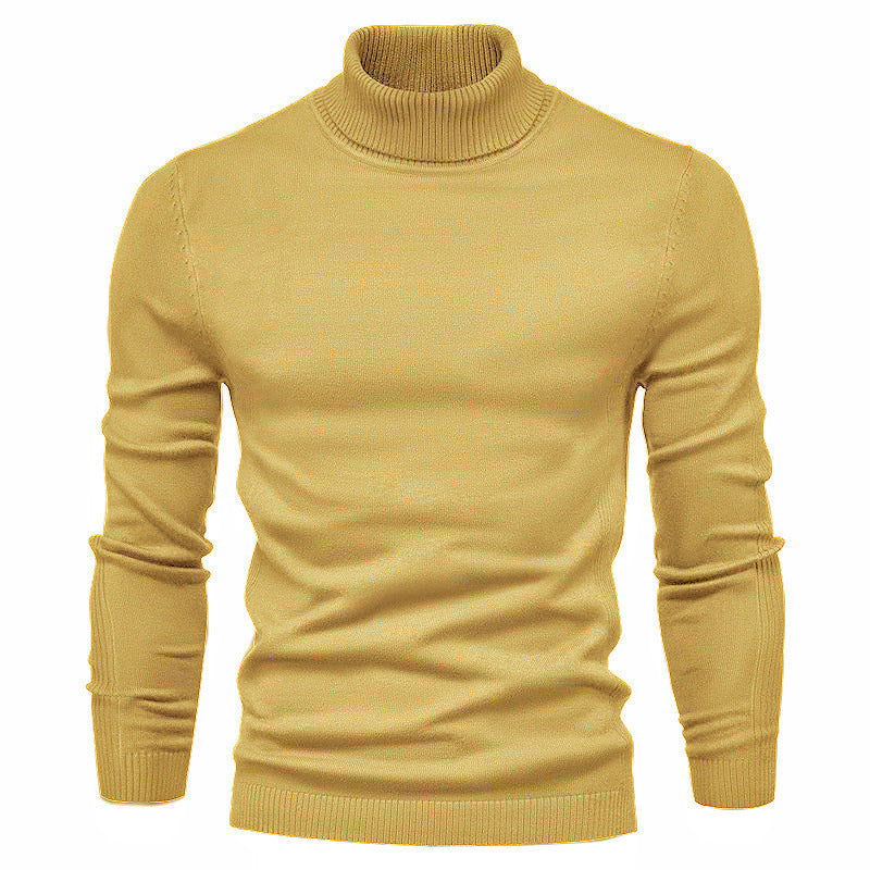 Men's Solid Color Slim Pullover Turtleneck Sweater Winter Casual Tops Clothing Grain Yellow Men Clothing Zimivas