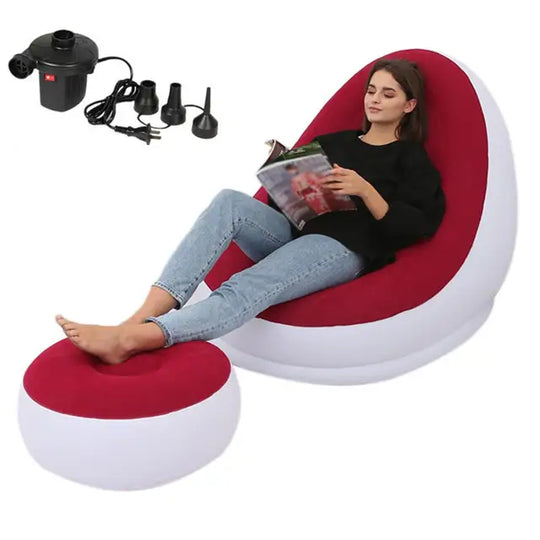 Inflatable Air Mattress Lazy Sofa Deck Chair Comfortable Leg Stool Rest Single Beanbag for home and Outdoor Use Red eprolo