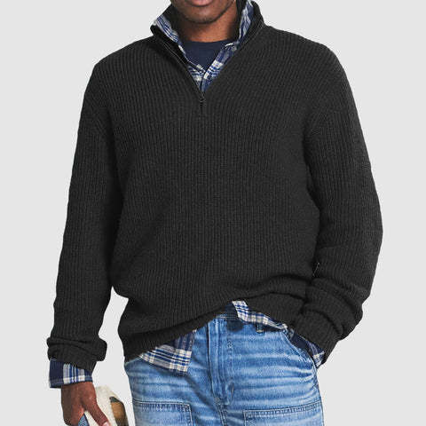 Men's Business Casual Loose Zip Stand Collar Sweater Black Men Clothing Zimivas