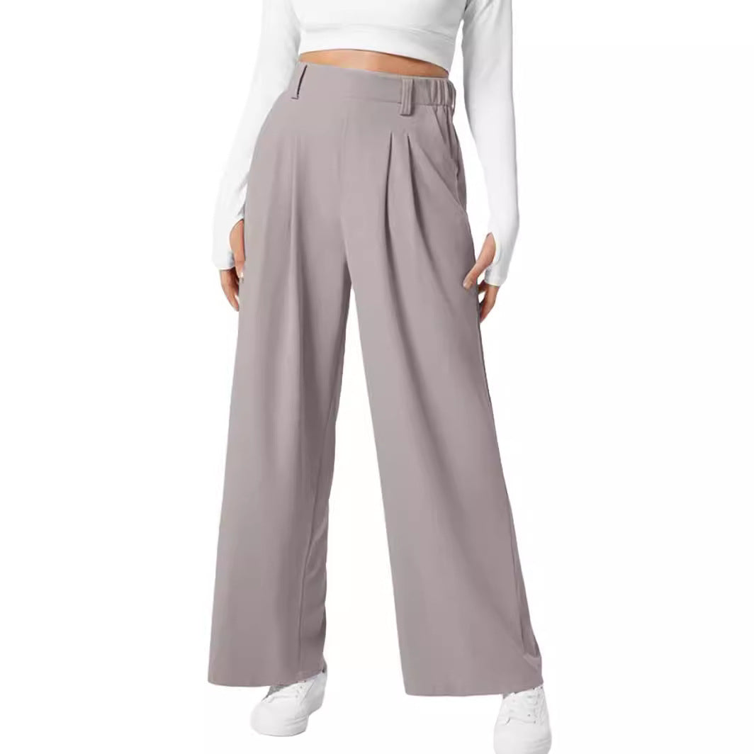 Women's Wide Leg Pants Elastic High Waist Waffle Knit Casual 0 null