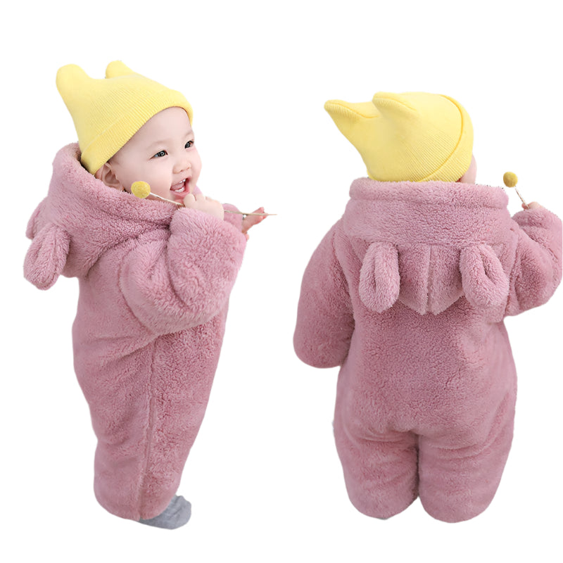 Fashion Newborn Baby Clothes Jumpsuit Zipper Bear Leather Pink 0 Zimivas