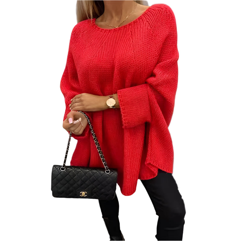 Winter Loose Batwing Sleeve Pullover Sweater Fashion Oversized Knitted Shawl Sweater Tops For Women Clothing Bright Red women clothing Zimivas