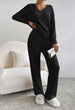 Fashion Solid Striped Suit V-neck Long-sleeved Top And Casual Straight Pants Loose Temperament Women's Clothing Black 4 null