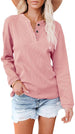 V-neck solid color long sleeved top T-shirt for women pink eprolo