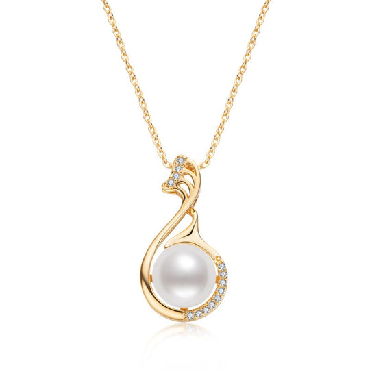 Little Swan White Freshwater Pearl Necklace Women's Fashion and Elegance Gold Wrapped Pendant eprolo