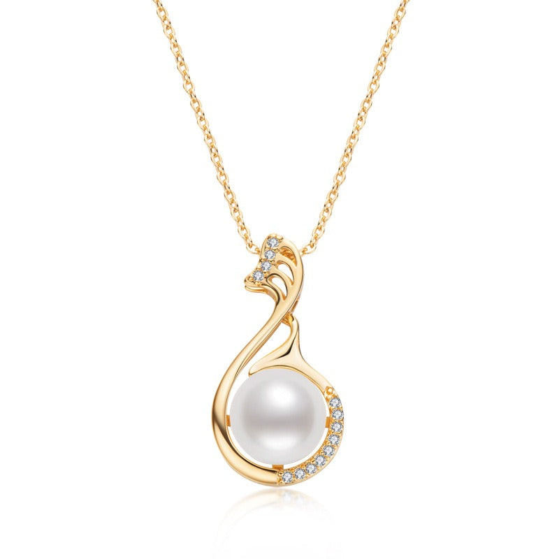 Little Swan White Freshwater Pearl Necklace Women's Fashion and Elegance Gold Wrapped Pendant eprolo