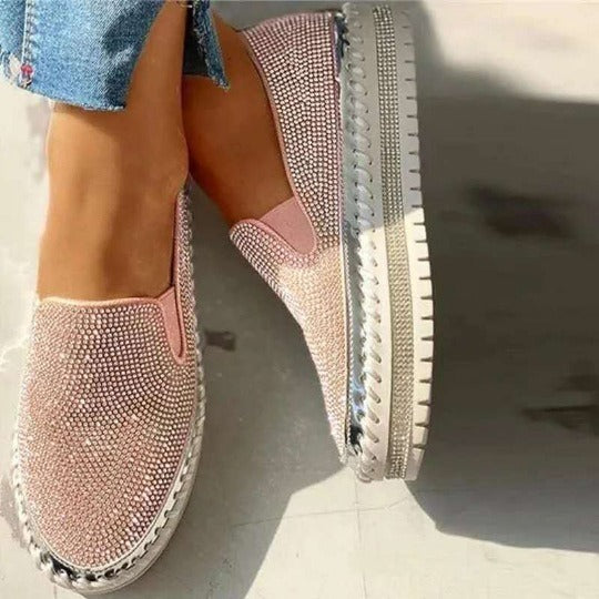 Wearing thick soled lazy casual rhinestones, Korean version versatile student shoe trend pink eprolo