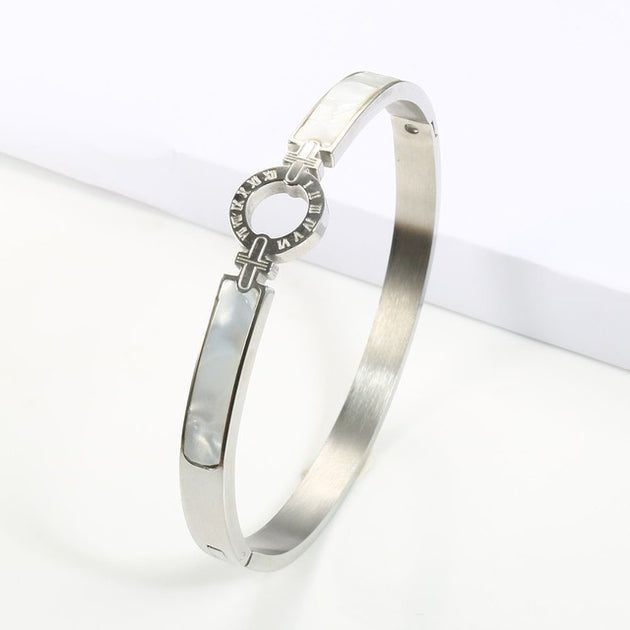 New Arrival White Shell Roman Numeral Bangles & Bracelet Silver Color eprolo