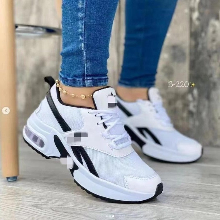 Fashionable low cut dad shoes with round toe, middle heel, lace up mesh, casual sports shoes for women white eprolo