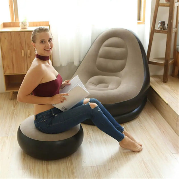 Inflatable Air Mattress Lazy Sofa Deck Chair Comfortable Leg Stool Rest Single Beanbag for home and Outdoor Use eprolo