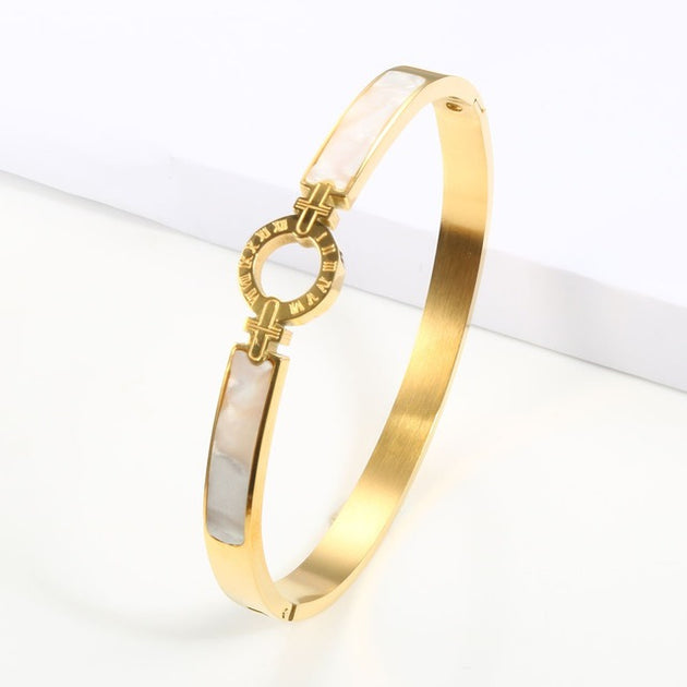 New Arrival White Shell Roman Numeral Bangles & Bracelet Gold Color eprolo