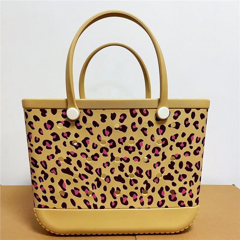 Dongdong Beach Storage Bag Handbag Printed EVA Outdoor Basket Pet Bag Red spotted leopard print Medium size (38 * 32 * 13) eprolo