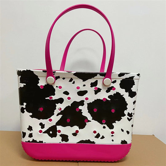 Dongdong Beach Storage Bag Handbag Printed EVA Outdoor Basket Pet Bag Rose Red Cow Medium size (38 * 32 * 13) eprolo