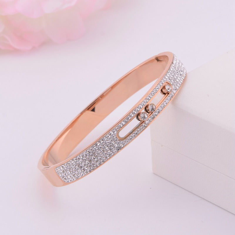 Handmade titanium steel movable three diamond rose gold women's bracelet with versatile and fashionable charm eprolo