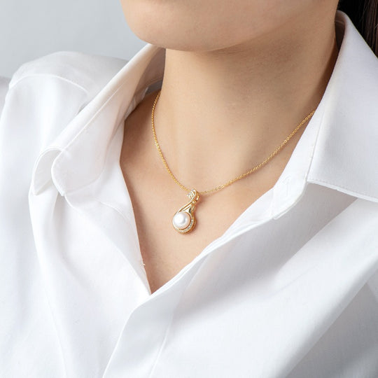 Little Swan White Freshwater Pearl Necklace Women's Fashion and Elegance Gold Wrapped Pendant eprolo