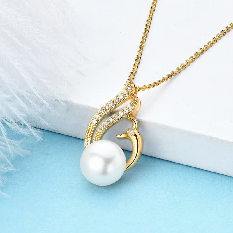 Little Swan White Freshwater Pearl Necklace Women's Fashion and Elegance Gold Wrapped Pendant A Little Swan eprolo