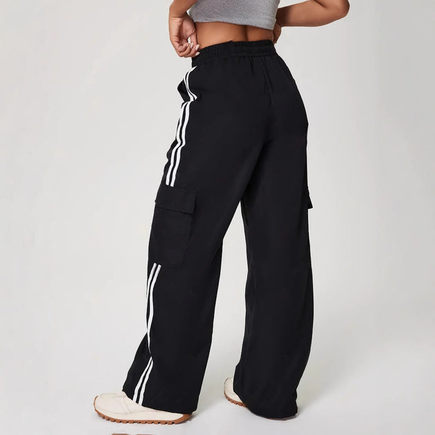 Striped Elastic Waist Drawstring Sports Loose Trousers 0 Zimivas