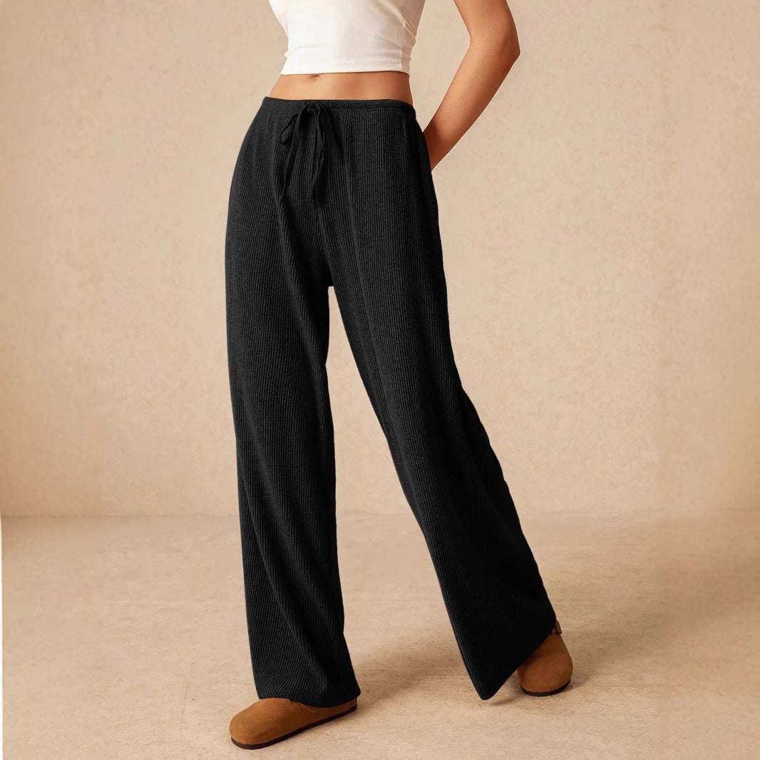 Women's Fashion Lace-up Straight Wide-leg Pants Women Clothing Zimivas