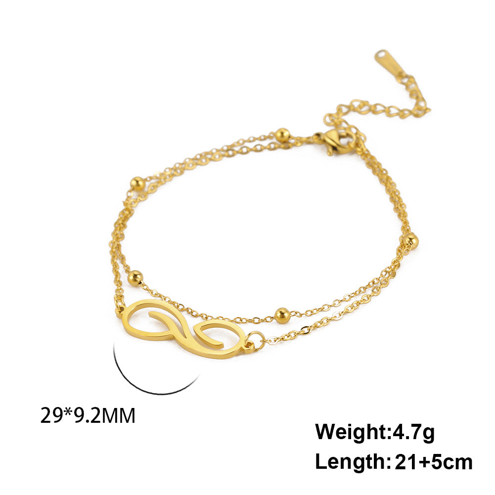 Women's Bohemian Infinite Symbol Anklet Stainless Steel Double Layer Bead Necklace Beach Anklet Gold 0 null