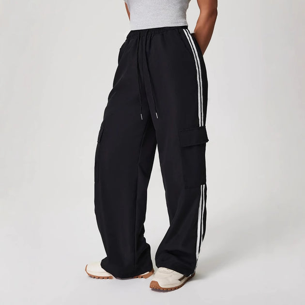 Striped Elastic Waist Drawstring Sports Loose Trousers 0 Zimivas